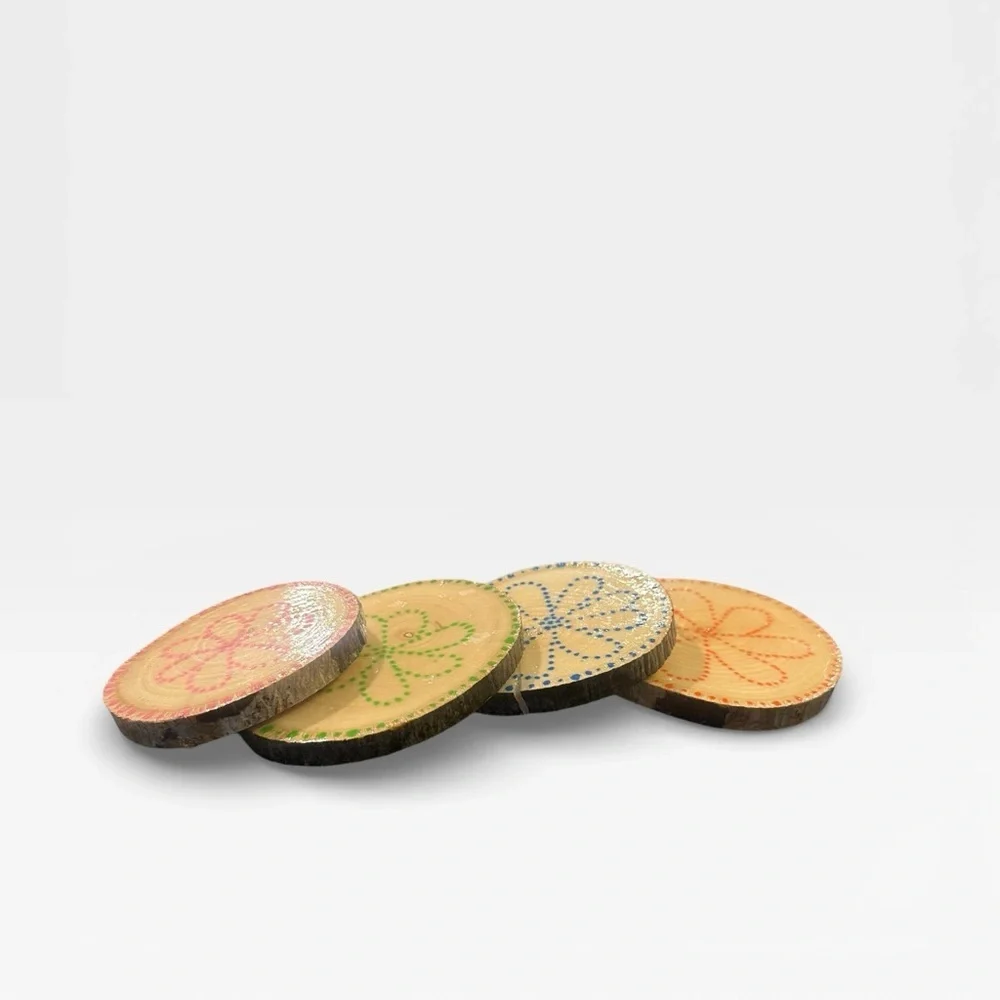 4 Handmade Raw Wood abstract Drink Coasters